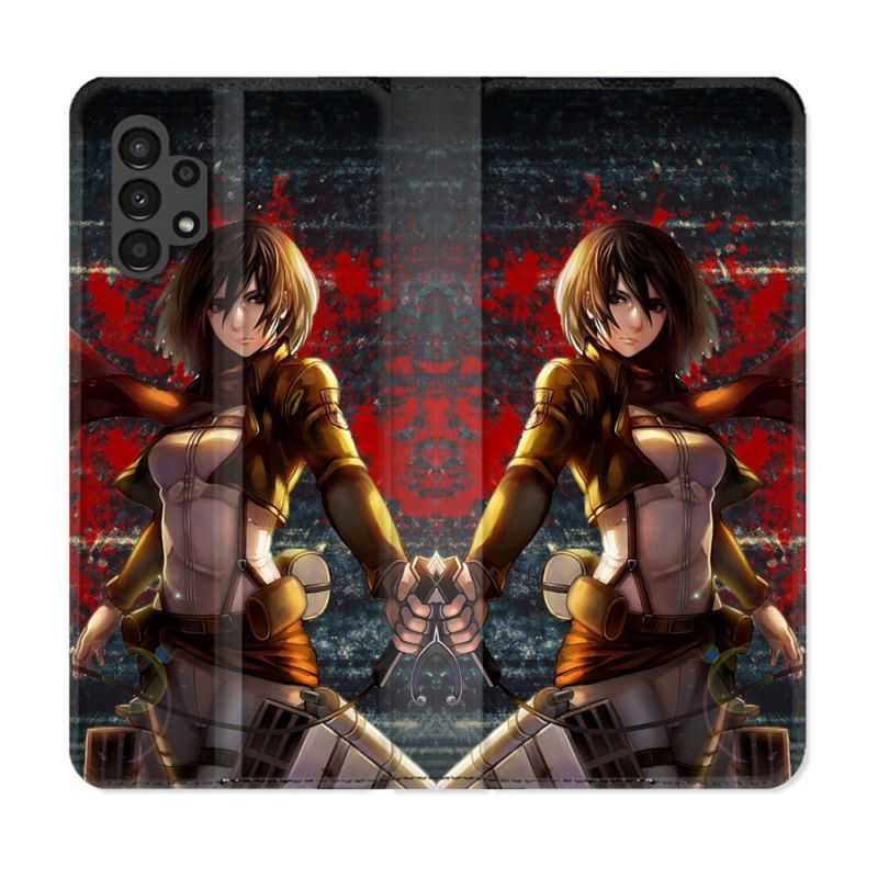 Housse Cuir Portefeuille pour Samsung Galaxy A13 4G Manga Attaque Titans Mikasa