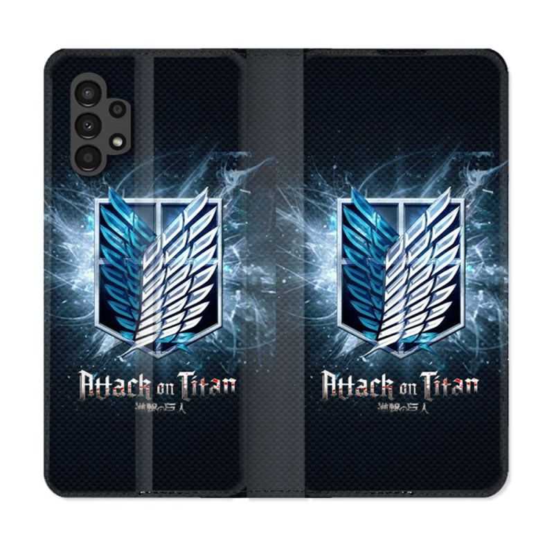 Housse Cuir Portefeuille pour Samsung Galaxy A13 4G Manga Attaque Titans Noir