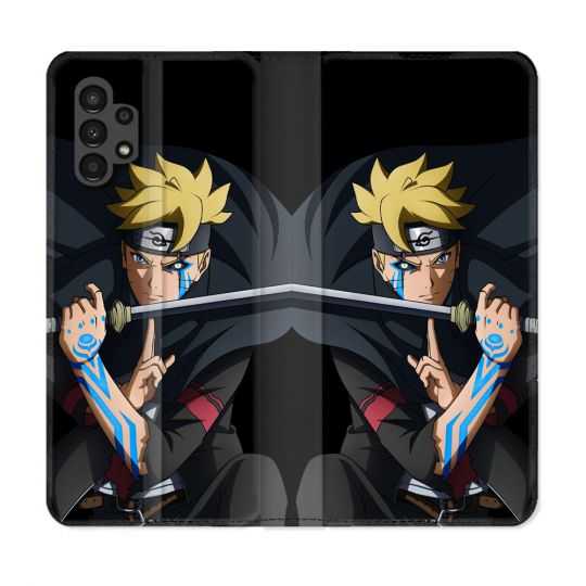 Housse Cuir Portefeuille pour Samsung Galaxy A13 4G Manga Boruto Tatouage