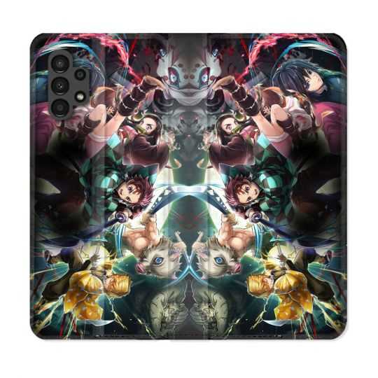 Housse Cuir Portefeuille pour Samsung Galaxy A13 4G Manga Demon Slayer Groupe