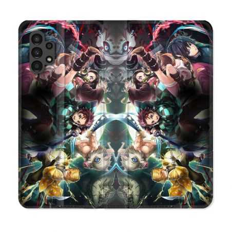 Housse Cuir Portefeuille pour Samsung Galaxy A13 4G Manga Demon Slayer Groupe