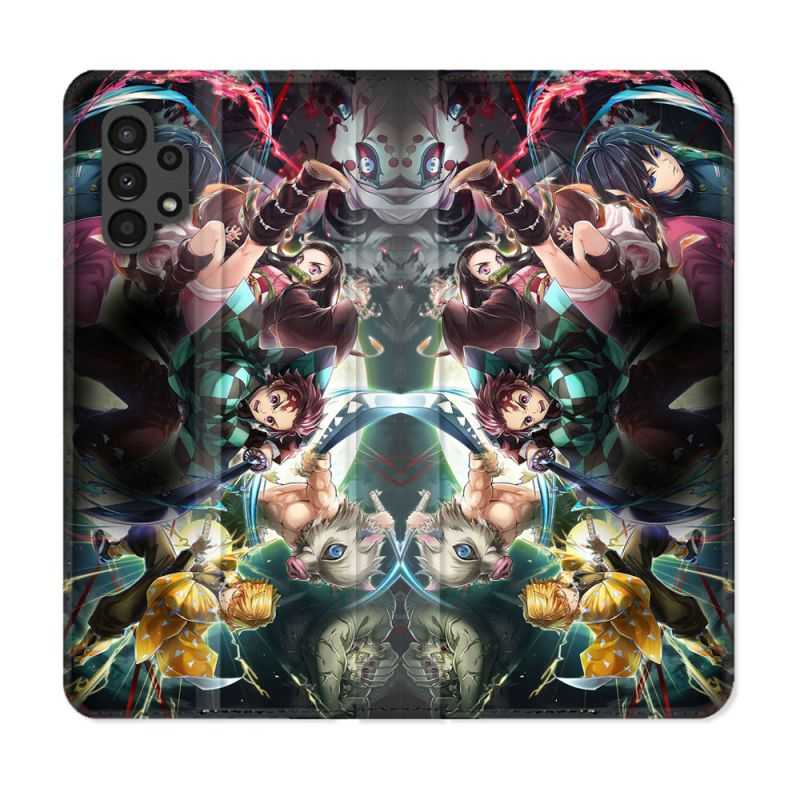 Housse Cuir Portefeuille pour Samsung Galaxy A13 4G Manga Demon Slayer Groupe