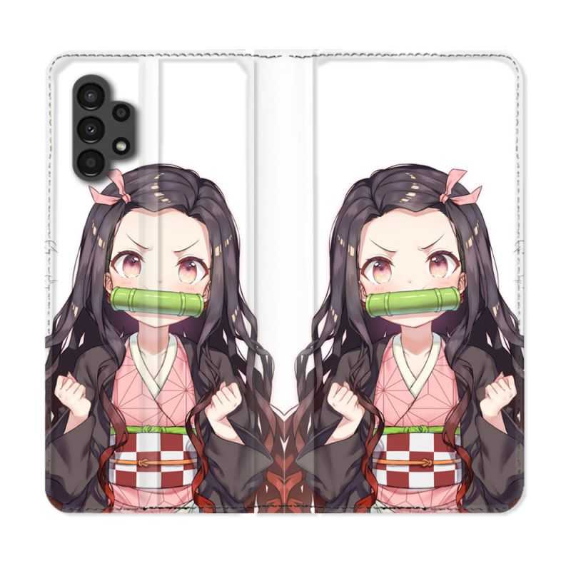 Housse Cuir Portefeuille pour Samsung Galaxy A13 4G Manga Demon Slayer Nezuko