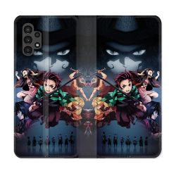 Housse Cuir Portefeuille pour Samsung Galaxy A13 4G Manga Demon Slayer Noir