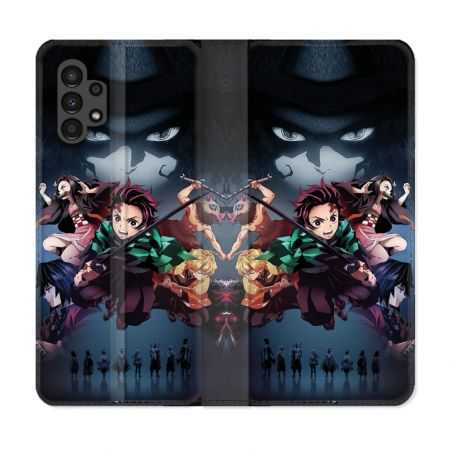 Housse Cuir Portefeuille pour Samsung Galaxy A13 4G Manga Demon Slayer Noir