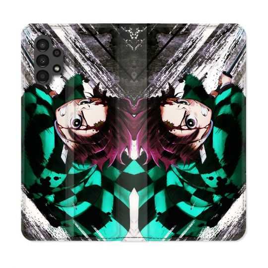 Housse Cuir Portefeuille pour Samsung Galaxy A13 4G Manga Demon Slayer Tanjiro