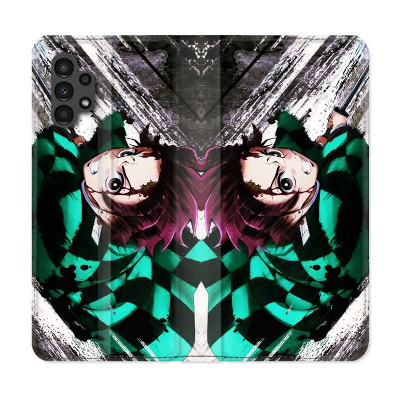 Housse Cuir Portefeuille pour Samsung Galaxy A13 4G Manga Demon Slayer Tanjiro