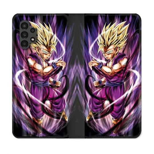 Housse Cuir Portefeuille pour Samsung Galaxy A13 4G Manga Dragon Ball Sangohan Violet