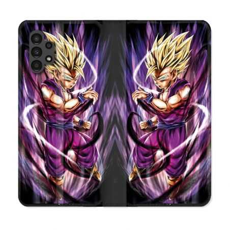 Housse Cuir Portefeuille pour Samsung Galaxy A13 4G Manga Dragon Ball Sangohan Violet