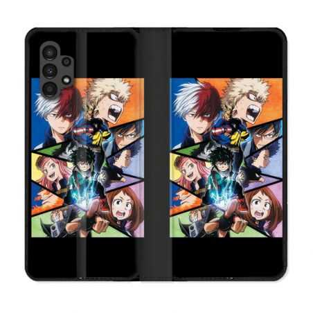 Housse Cuir Portefeuille pour Samsung Galaxy A13 4G Manga My Hero Academia Noir
