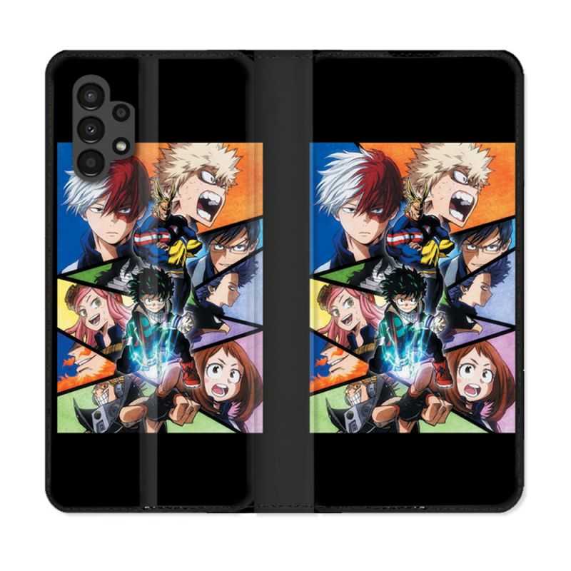 Housse Cuir Portefeuille pour Samsung Galaxy A13 4G Manga My Hero Academia Noir