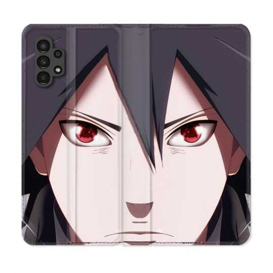 Housse Cuir Portefeuille pour Samsung Galaxy A13 4G Manga Naruto Sasuke visage