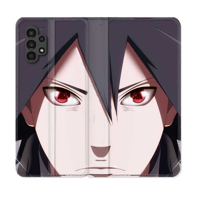 Housse Cuir Portefeuille pour Samsung Galaxy A13 4G Manga Naruto Sasuke visage