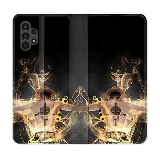 Housse Cuir Portefeuille pour Samsung Galaxy A13 4G Manga One Piece Ace Noir
