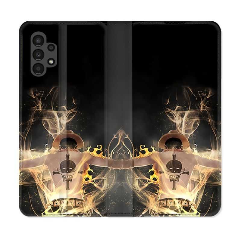 Housse Cuir Portefeuille pour Samsung Galaxy A13 4G Manga One Piece Ace Noir