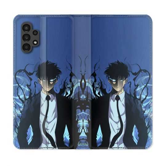 Housse Cuir Portefeuille pour Samsung Galaxy A13 4G Manga Solo Leveling Sung Bleu