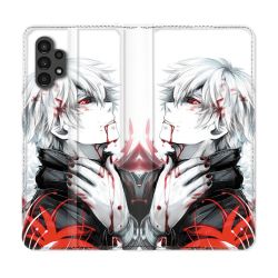 Housse Cuir Portefeuille pour Samsung Galaxy A13 4G Manga Tokyo Ghoul Kaneki Blanc