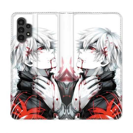 Housse Cuir Portefeuille pour Samsung Galaxy A13 4G Manga Tokyo Ghoul Kaneki Blanc