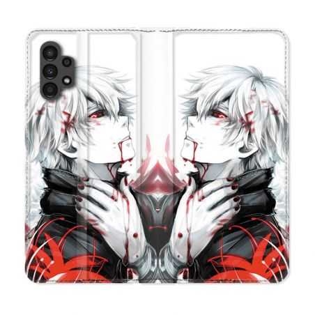Housse Cuir Portefeuille pour Samsung Galaxy A13 4G Manga Tokyo Ghoul Kaneki Blanc