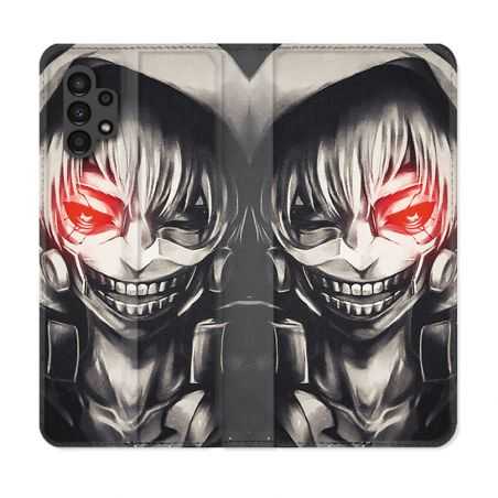 Housse Cuir Portefeuille pour Samsung Galaxy A13 4G Manga Tokyo Ghoul Kaneki Noir
