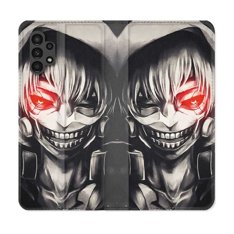Housse Cuir Portefeuille pour Samsung Galaxy A13 4G Manga Tokyo Ghoul Kaneki Noir