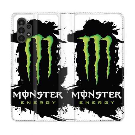 Housse Cuir Portefeuille pour Samsung Galaxy A13 4G Monster Energy Tache