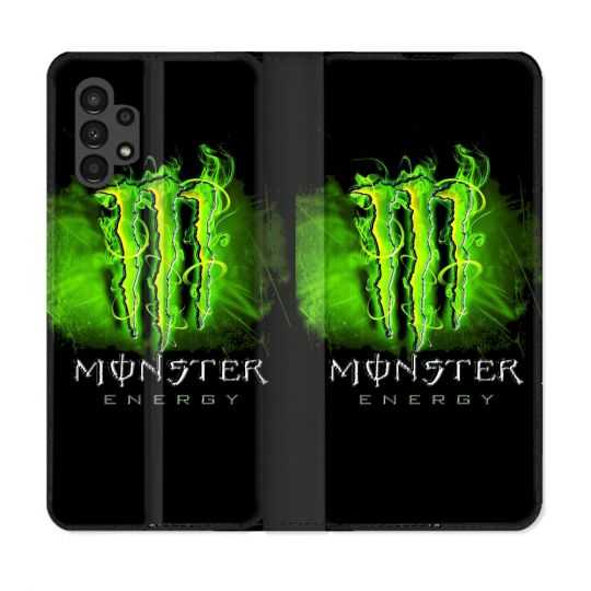 Housse Cuir Portefeuille pour Samsung Galaxy A13 4G Monster Energy Vert