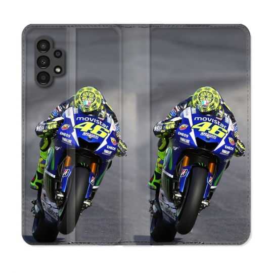 Housse Cuir Portefeuille pour Samsung Galaxy A13 4G Moto Course GP Wheeling 46