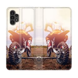 Housse Cuir Portefeuille pour Samsung Galaxy A13 4G Moto Cross Soleil
