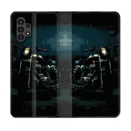 Housse Cuir Portefeuille pour Samsung Galaxy A13 4G Moto Harley Vintage
