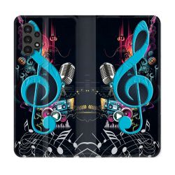 Housse Cuir Portefeuille pour Samsung Galaxy A13 4G Musique Cle Sol Bleu