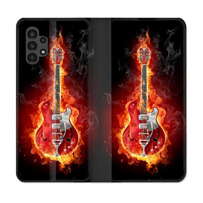 Housse Cuir Portefeuille pour Samsung Galaxy A13 4G Musique Guitare Electrique