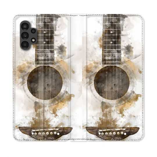 Housse Cuir Portefeuille pour Samsung Galaxy A13 4G Musique Guitare Tag