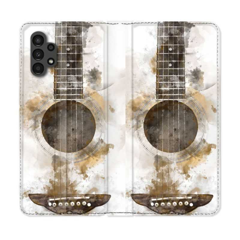Housse Cuir Portefeuille pour Samsung Galaxy A13 4G Musique Guitare Tag