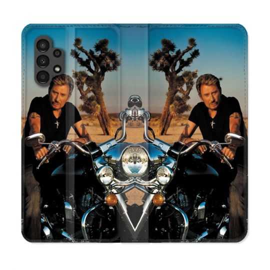Housse Cuir Portefeuille pour Samsung Galaxy A13 4G Musique Johnny Hallyday Moto