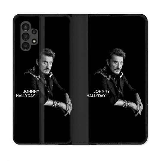 Housse Cuir Portefeuille pour Samsung Galaxy A13 4G Musique Johnny Hallyday Noir