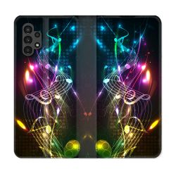 Housse Cuir Portefeuille pour Samsung Galaxy A13 4G Musique Partition Multicolore