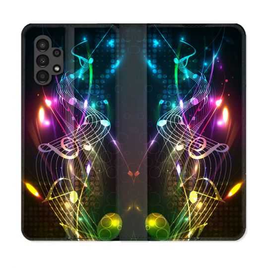 Housse Cuir Portefeuille pour Samsung Galaxy A13 4G Musique Partition Multicolore