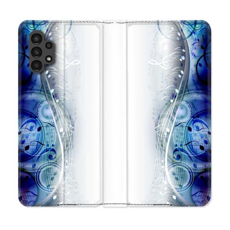 Housse Cuir Portefeuille pour Samsung Galaxy A13 4G Musique Partition Vague