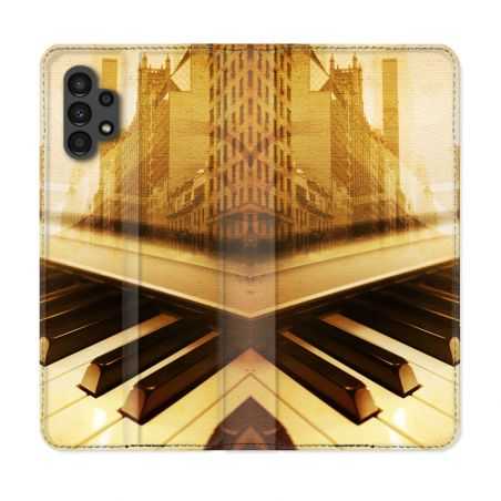Housse Cuir Portefeuille pour Samsung Galaxy A13 4G Musique Piano Retro
