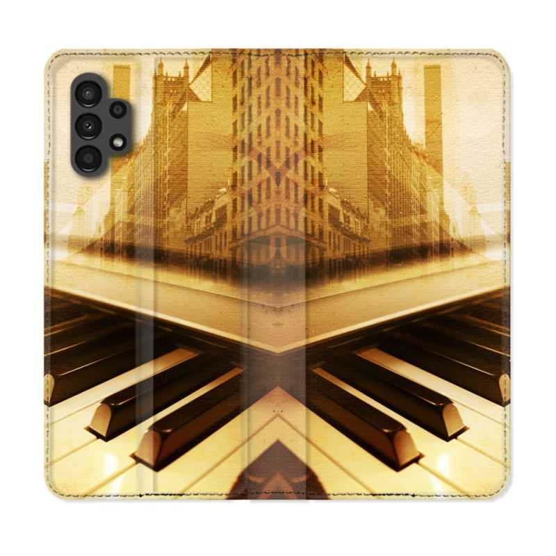 Housse Cuir Portefeuille pour Samsung Galaxy A13 4G Musique Piano Retro