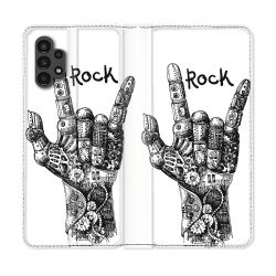 Housse Cuir Portefeuille pour Samsung Galaxy A13 4G Musique Rock Main