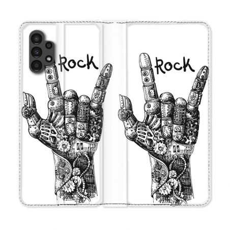 Housse Cuir Portefeuille pour Samsung Galaxy A13 4G Musique Rock Main