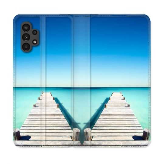 Housse Cuir Portefeuille pour Samsung Galaxy A13 4G Nature Pont Mer