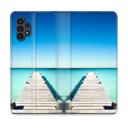 Housse Cuir Portefeuille pour Samsung Galaxy A13 4G Nature Pont Mer