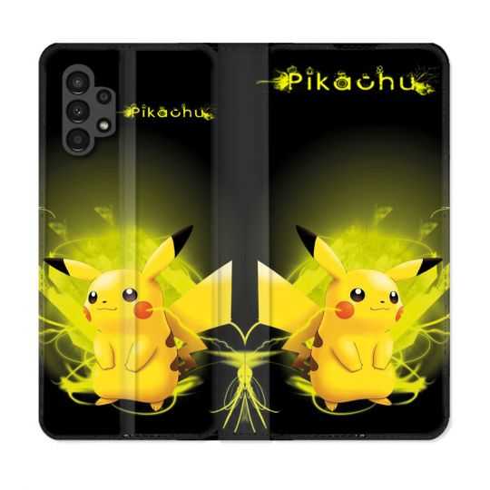 Housse Cuir Portefeuille pour Samsung Galaxy A13 4G Pokemon Pikachu Eclair