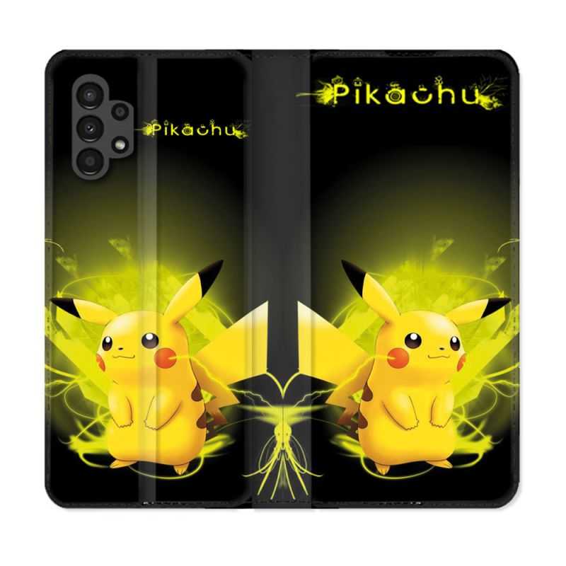 Housse Cuir Portefeuille pour Samsung Galaxy A13 4G Pokemon Pikachu Eclair