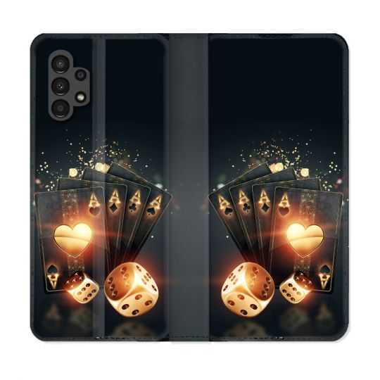 Housse Cuir Portefeuille pour Samsung Galaxy A13 4G Poker Des