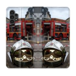 Housse Cuir Portefeuille pour Samsung Galaxy A13 4G Pompier Casque Camion