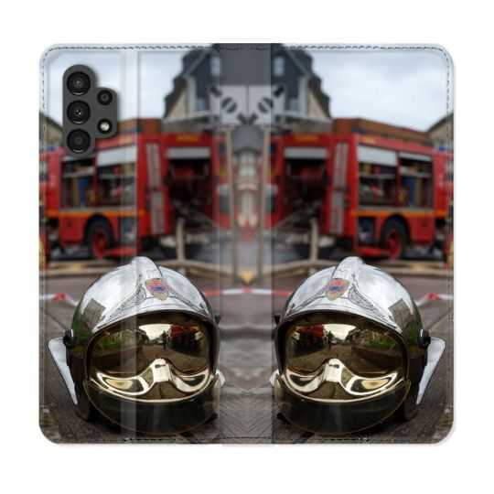 Housse Cuir Portefeuille pour Samsung Galaxy A13 4G Pompier Casque Camion